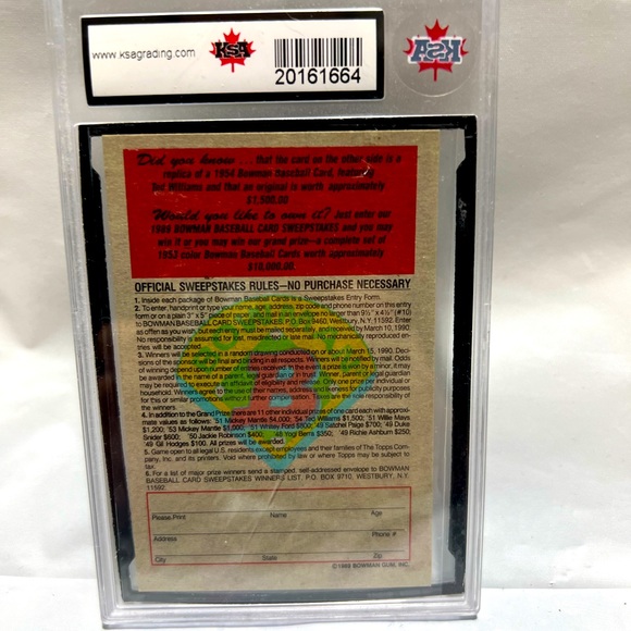 1989 TED WILLIAMS GRADED ⚾️ card - Picture 2 of 2